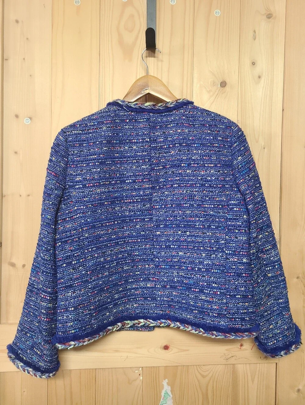 J.Crew Cropped Bouclé Jacket in Vibrant Blue Tweed